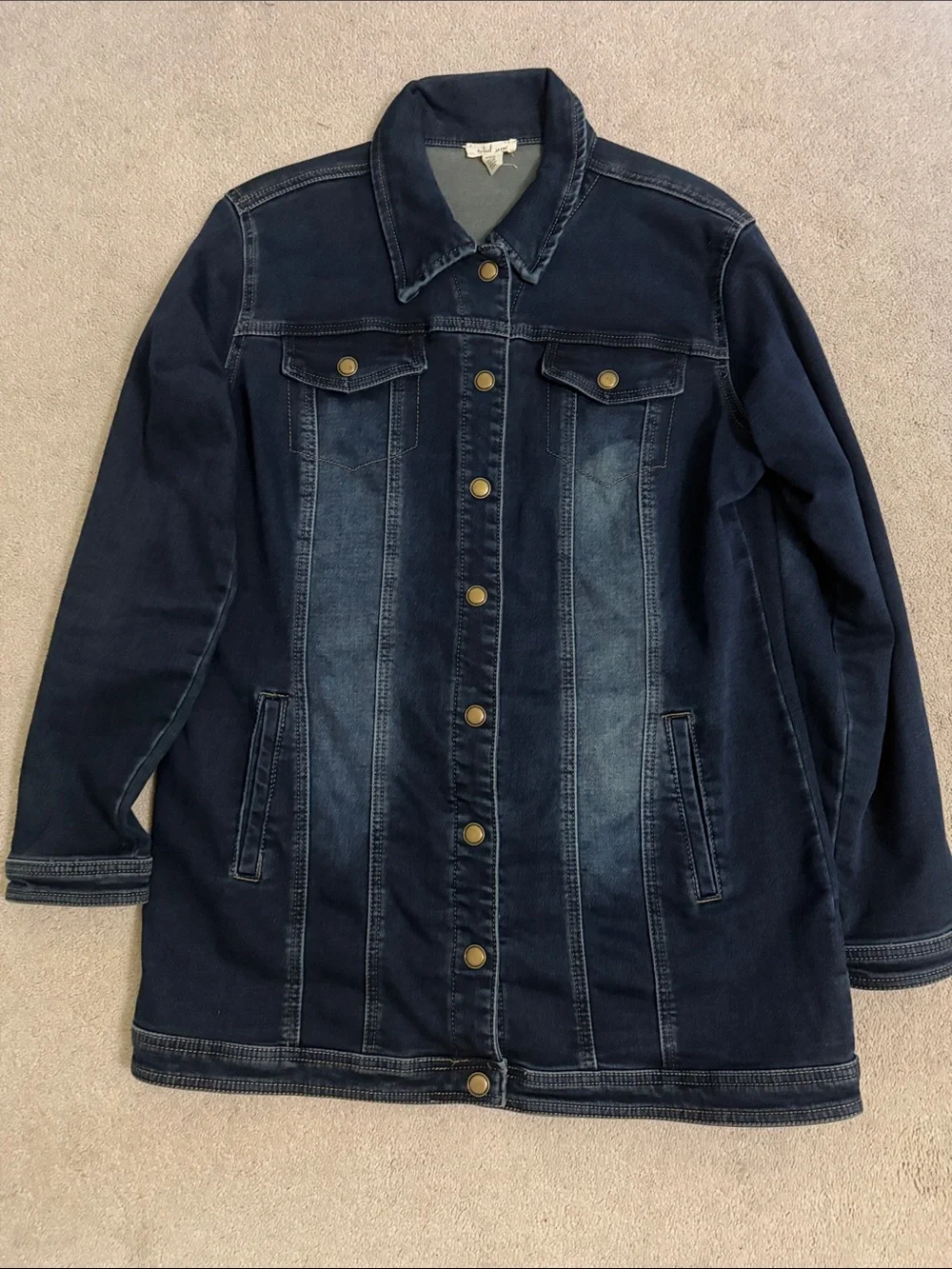 Women's Dark Navy Denim Jacket - Long Jean Coat